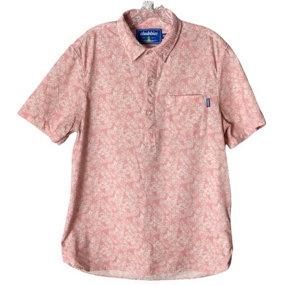 Chubbies Shirt Size M Popover Seersucker Pink Floral Hawaiian Tropical Vacation